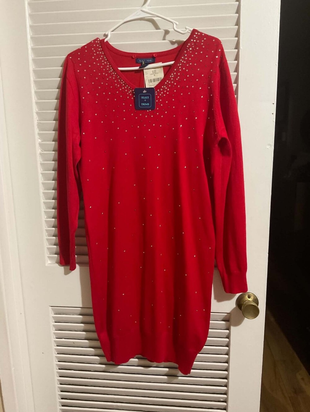 Red Set Dress with Rhinestone Accent - Picture 2 of 2